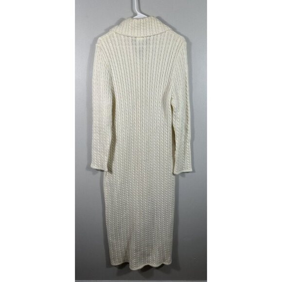 Vintage Loren’s Punto Fino Sweater Dress Women Medium Ivory Cable Knit Maxi Flaw - Picture 2 of 10